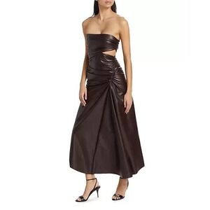ALC Andie Faux Leather Strapless Midi Dress Cut Out Women's Brown Size 10